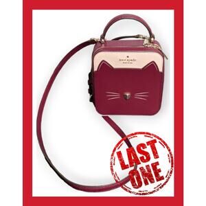 NWOT Kate Spade Daisy Vanity Meow Cat Leather Crossbody Bag Burgundy Small